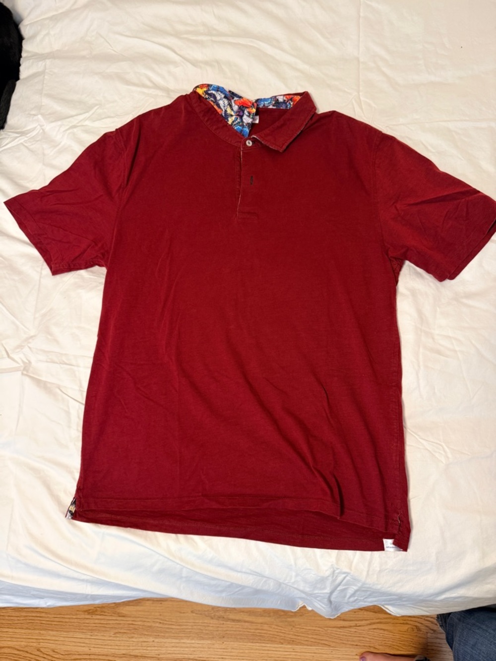 Men's Polo Shirt in Burgundy with Patterned Collar